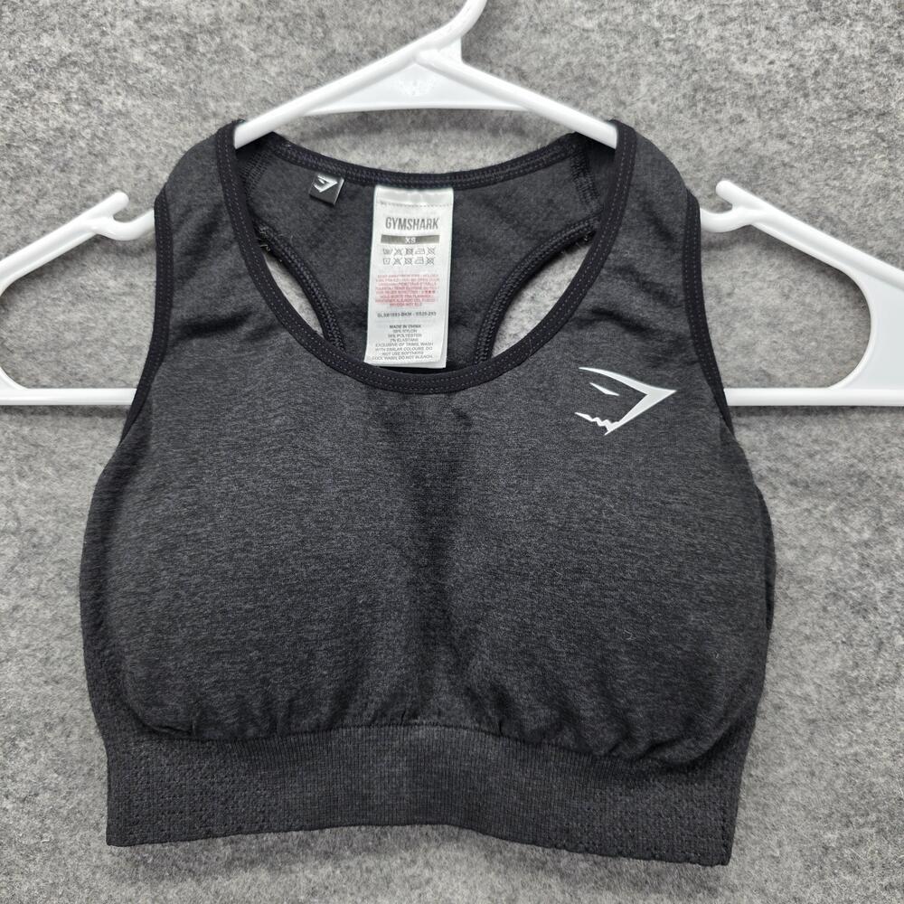 Gymshark Sports Bra Womens XS Black Gray Seamless Racerback Logo Athletic Gym